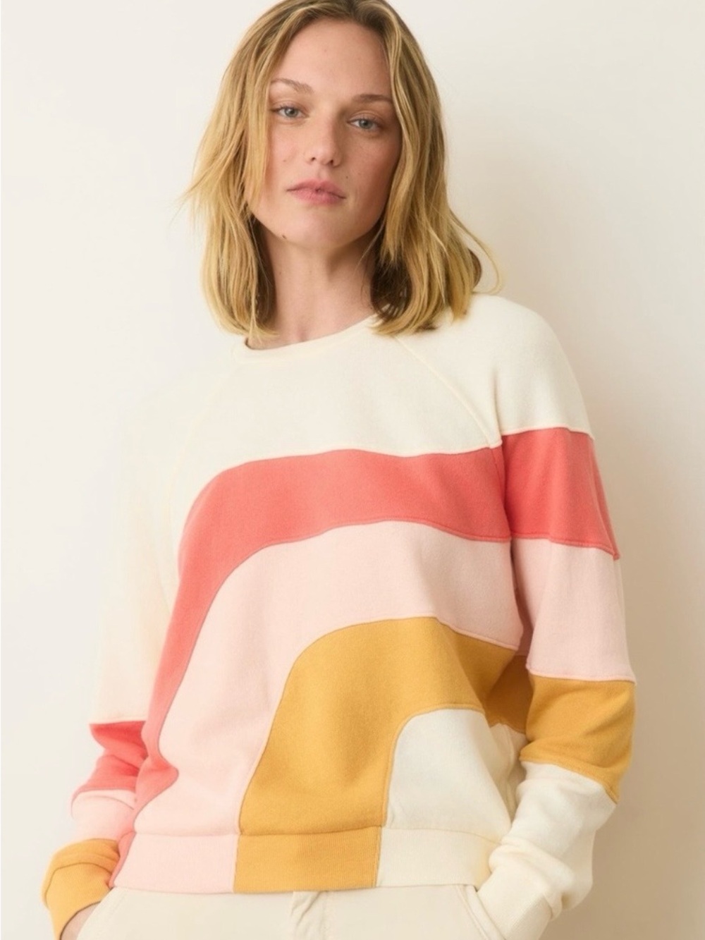 Marine Layer Rainbow Archive Wave Sweatshirt NWT Off-White Colorblock Small